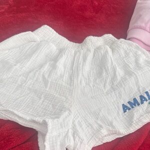 Surf Gypsy White Gauze Shorts with Blue Lettering